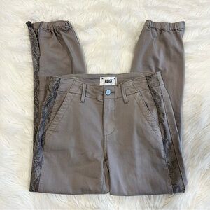 PAIGE Mayslie Jogger Pants Women 25 Taupe Grey Snakeskin Side Stripe Ankle Zip